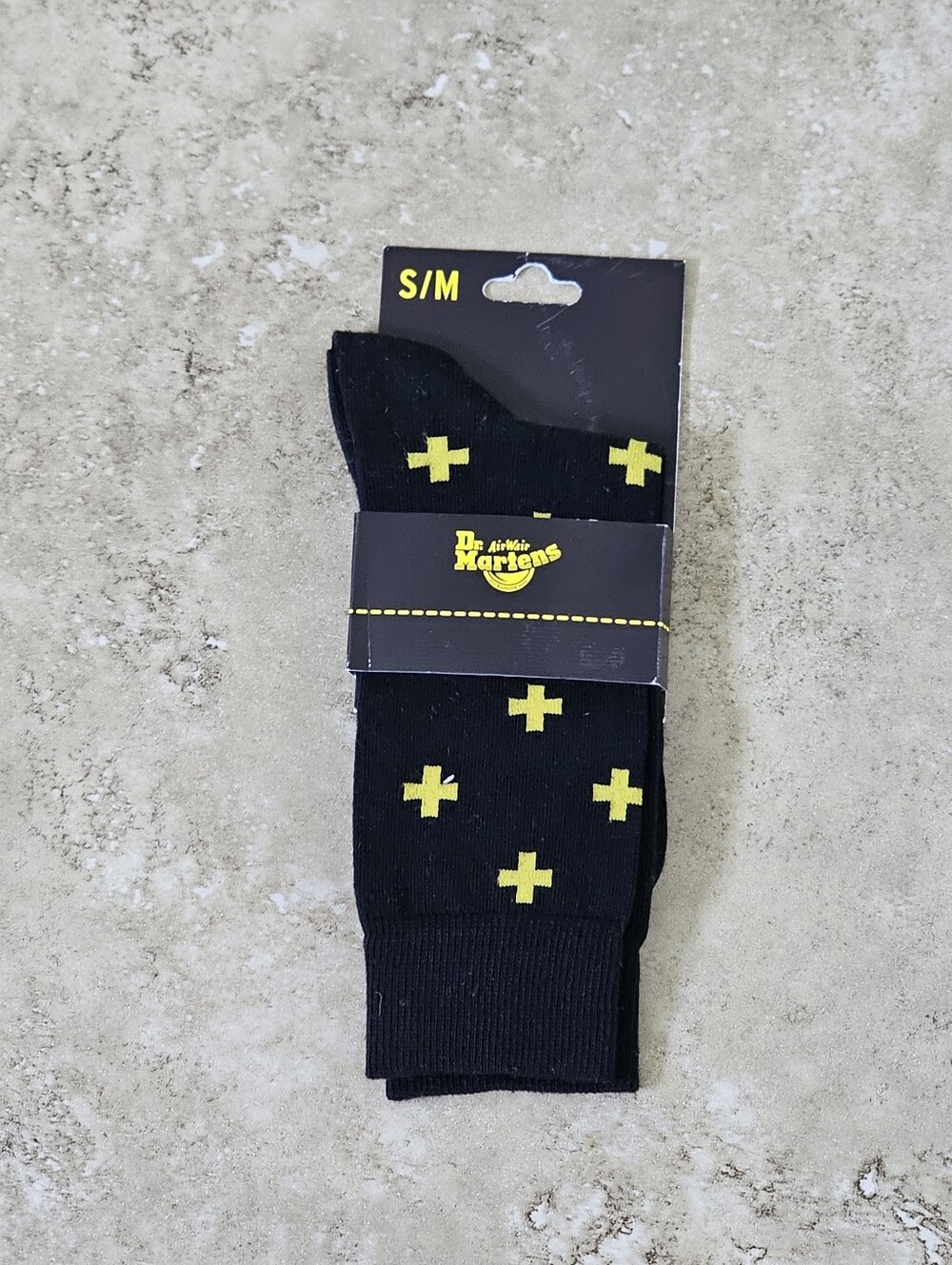 1 Pair Dr. Martens S/M (3-8) AirWair Cross Logo Socks Black Yellow Cotton Blend